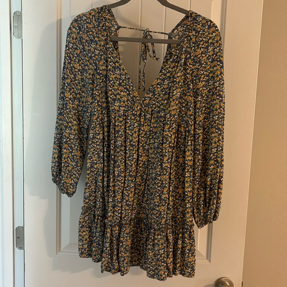Backless Floral Baby Doll Dress